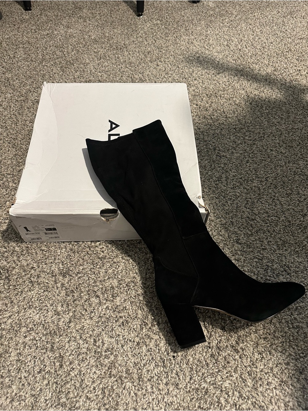 Aldo Black Suede Knee High Block Heel Boots